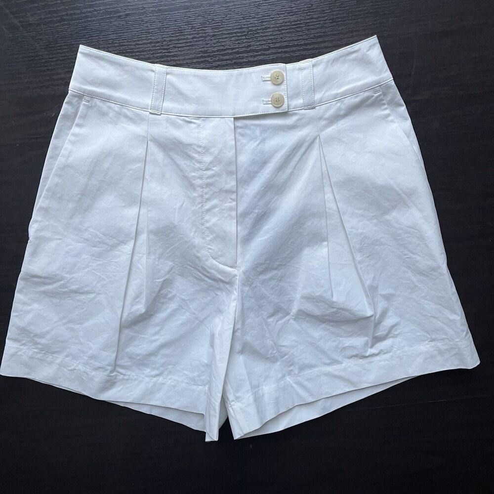 Jenni Kayne Newport Poplin Shorts White Sz 0 Cotton High Rise Pleated Wide Leg - Picture 2 of 13